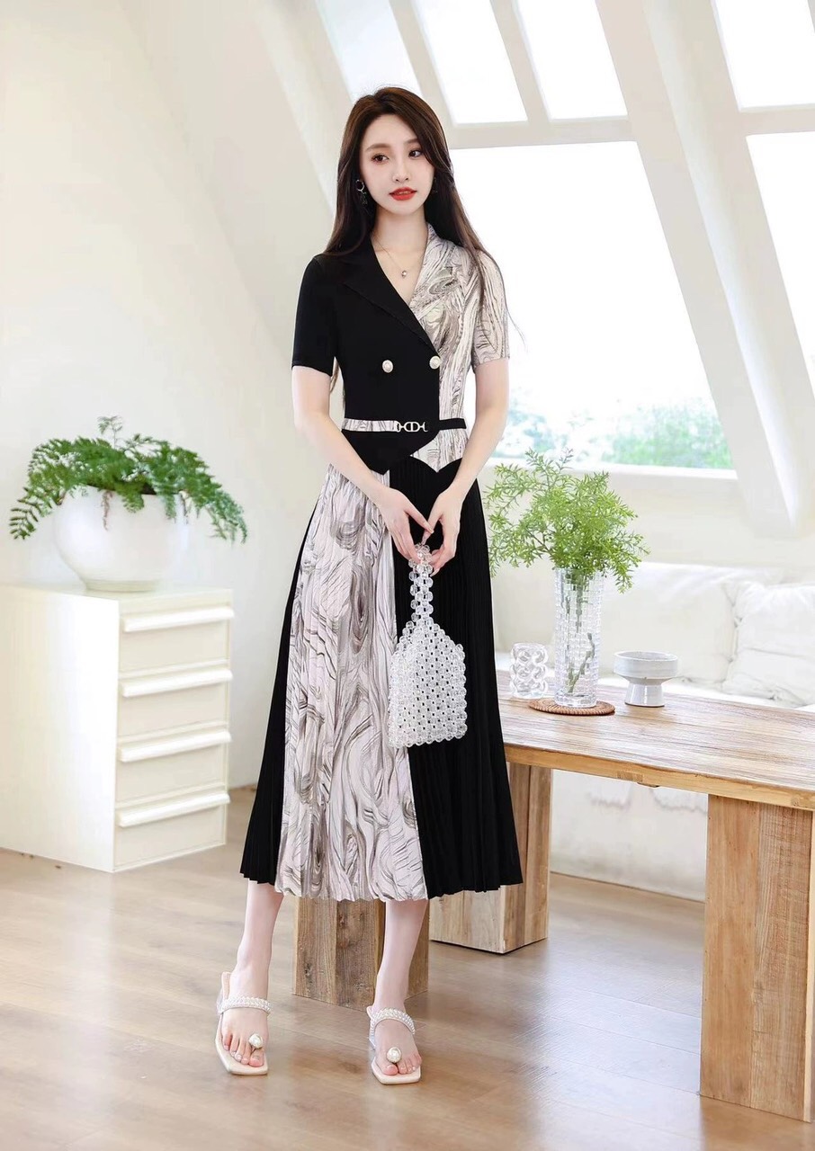 ĐẦM DẬP LY PHỐI MÀU KHÓA EO D81